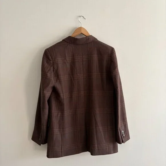 Aritzia Wilfred Generation Blazer Brown Plaid Twill Single Breasted Medium - Picture 6 of 8